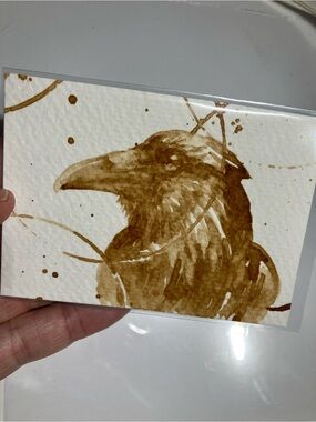 ORIGINAL Raven crow painting miniature crow Java art miniature realism artwork